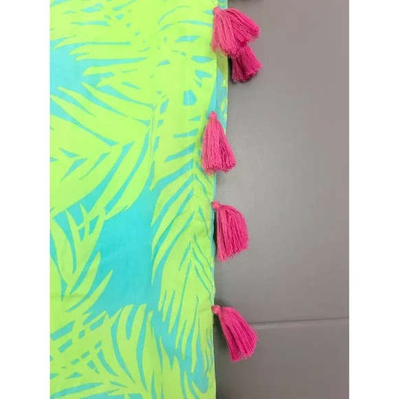 Escapada Living Tropical Palm Print Tassel Kaftan Cover Up Green Blue Large - Picture 4 of 6